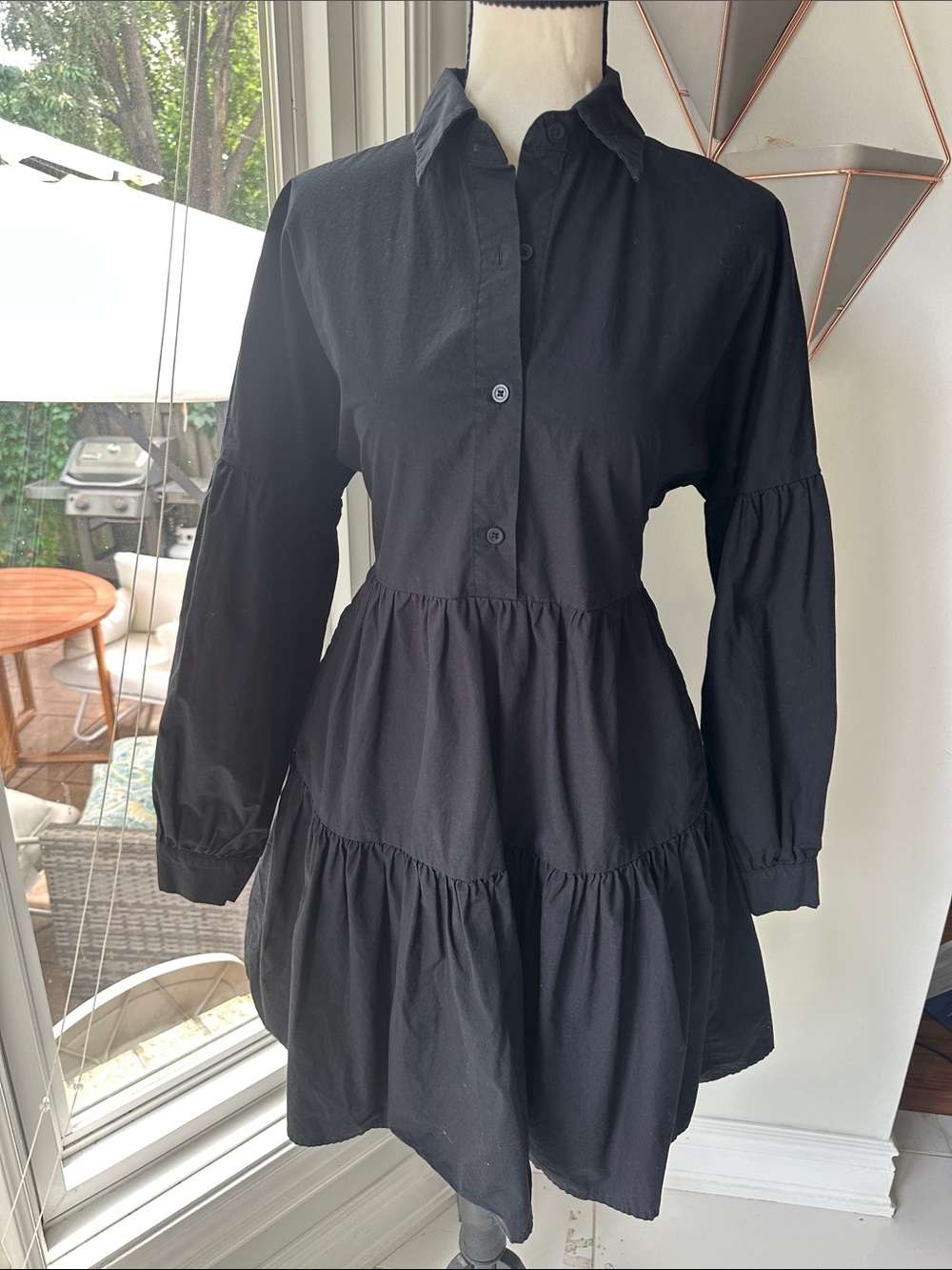 OAK + FORT Black Tiered Button-Front Long Sleeve Shirt Dress Classic Size XS
